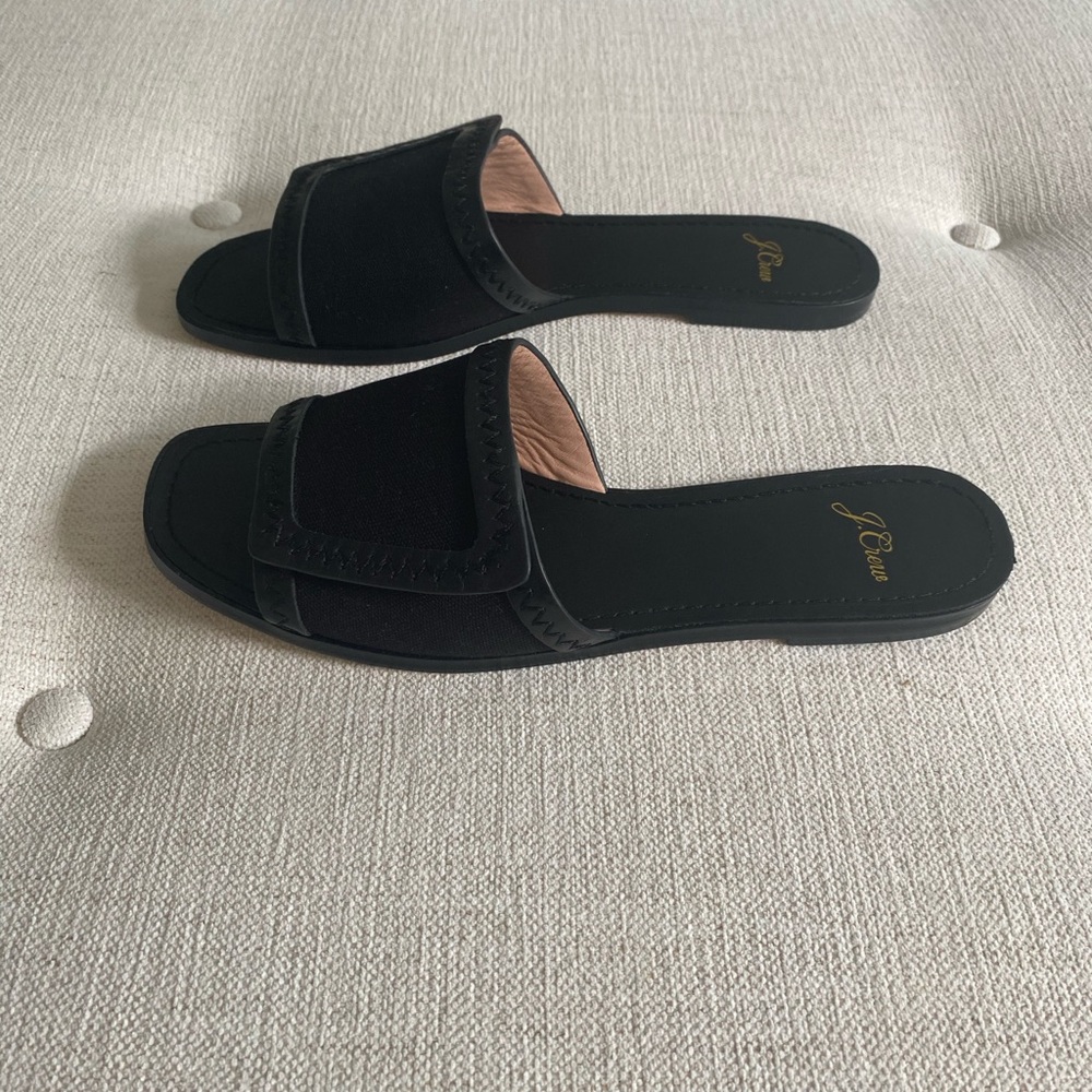 J. Crew framed slide sandals in canvas and leather